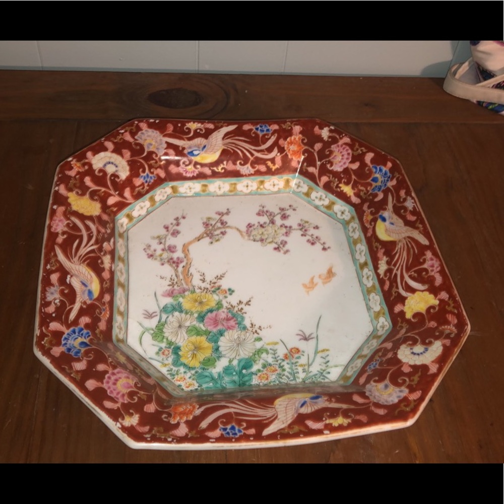 3/$15 Asian Floral Art Style Square Decor Bowl